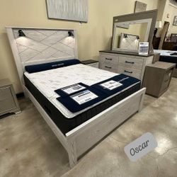 $35 Down White Bedroom Set Queen/King Bed Dresser Nightstand and Mirror Gerridan