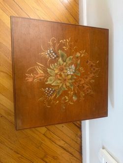 Vintage Wood Table with Floral Design