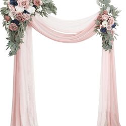 Floroom Arch Flowers with Drapes Kit - 2pcs Artificial Dusty Rose & Navy Blue Floral