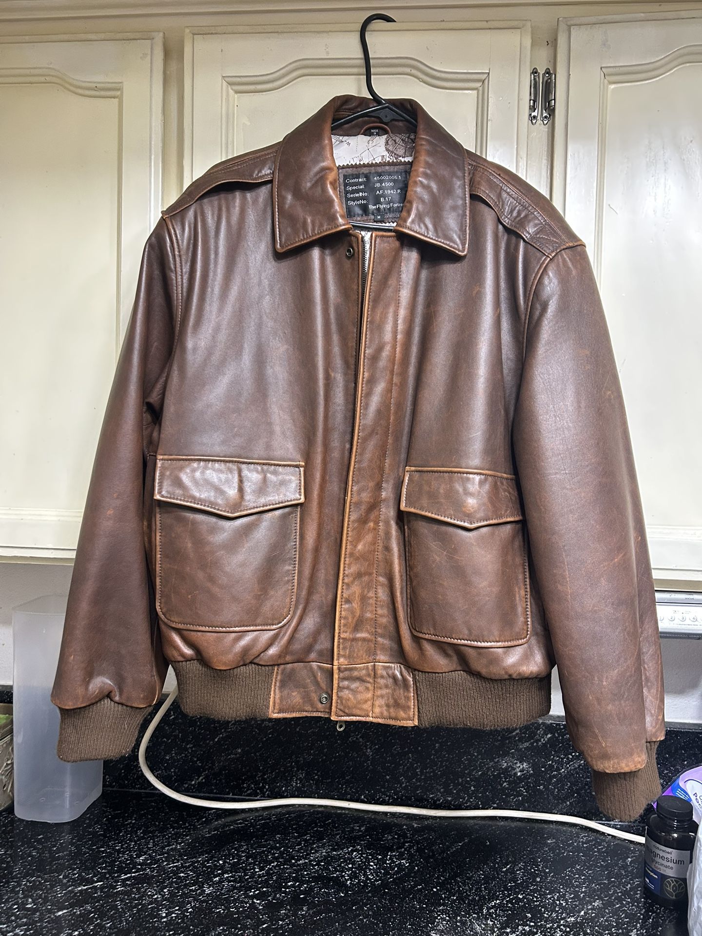 Leather Jacket Vintage Bomber Military 