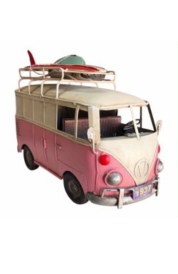 R VW Bus Style Pink Surf Van Metal Decor 1937 Roof Rack Surfboards