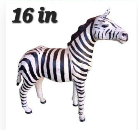 Vintage Statue of ZEBRA in Leather 16" from Africa, unique piece!