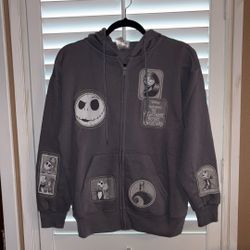 Disney Women’s  Grey Nightmare Before Christmas  Jack & Sally Full Zip Hoodie Size S NEW