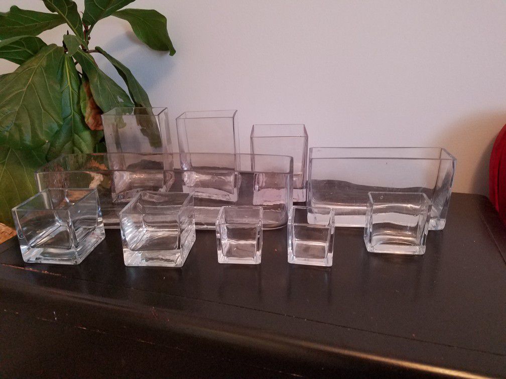 10 Clear Glass Squares/Rectangular Vases