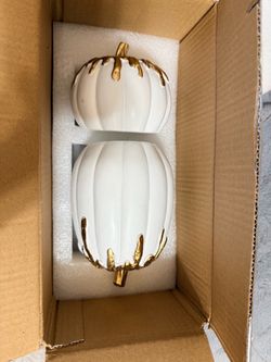 White and Gold Pumpkin Decor Set of 2