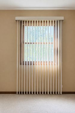 Vertical Window Blinds with Valance - (4) single windows; (1) double window
