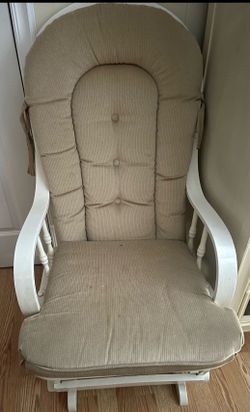 White Wooden Nursery Glider Rocking Chair with Cushions – Great Condition