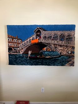 Large Latch Hook Rug Wall Hanging Made By Me.  Grand Canal In Venice Italy.  🇮🇹 57 Inches Wide By 35 Inches Tall