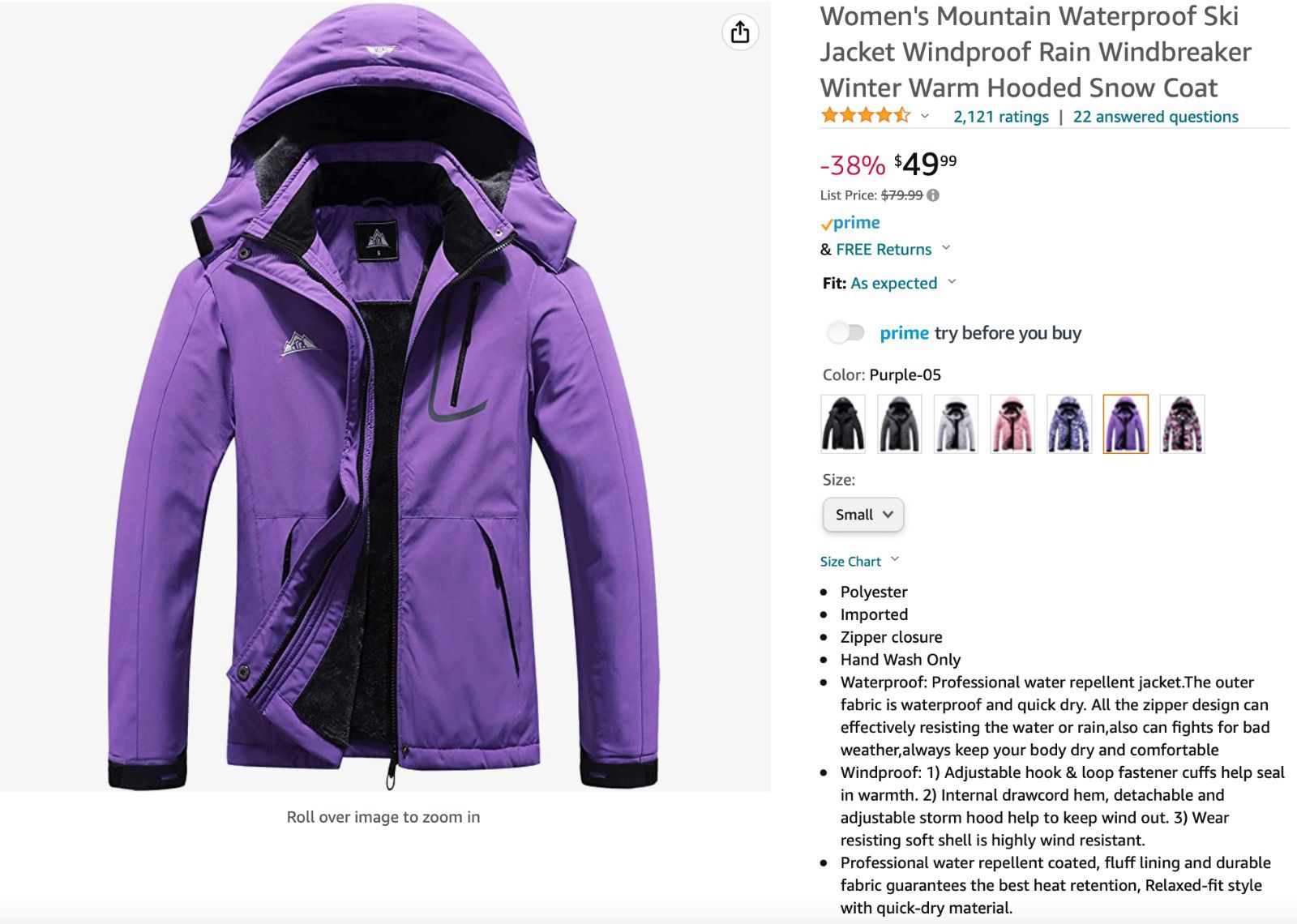 New Purple Water Repellent Windbreaker Jacket