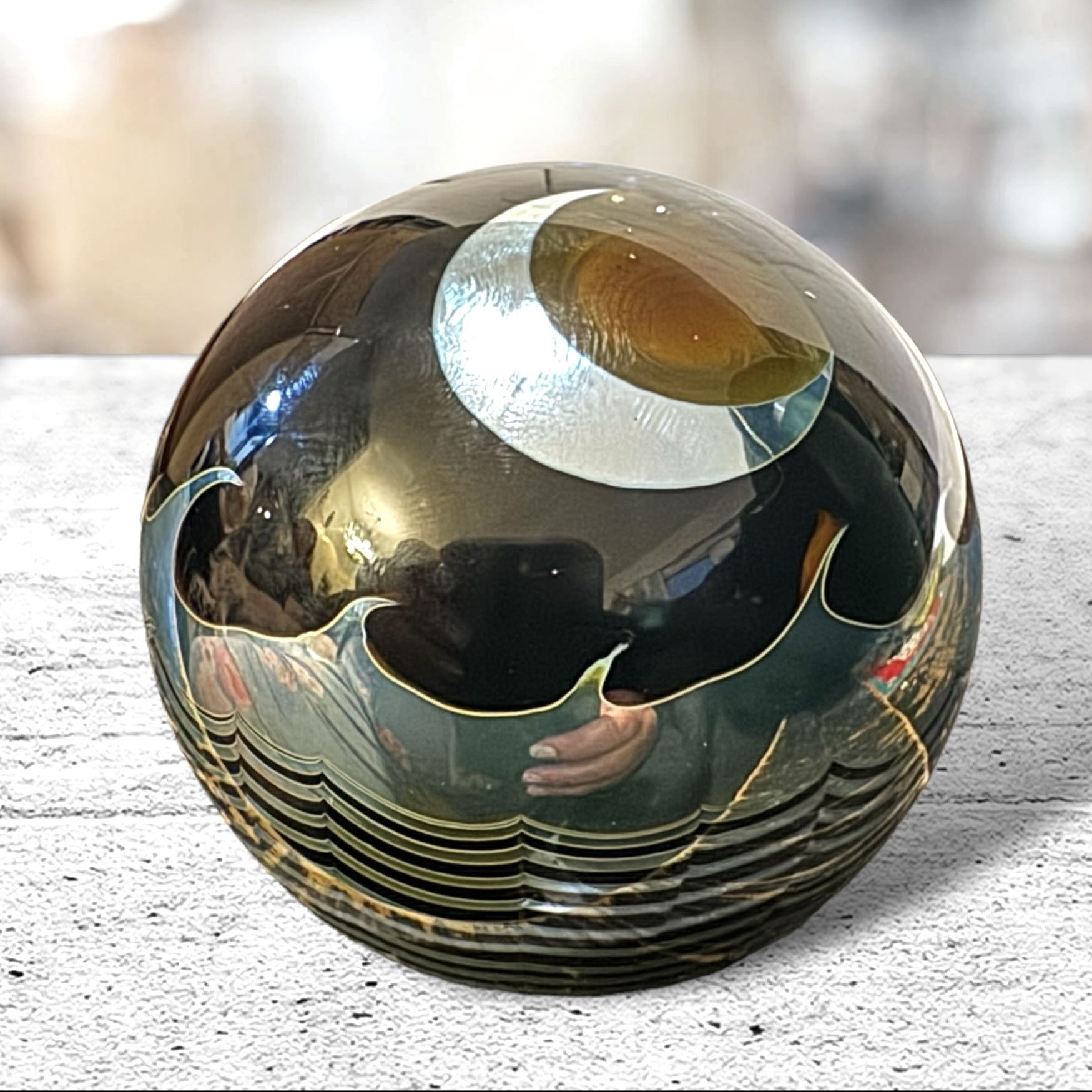 1980 Steven Correia Celestial Panorama Crescent Moon Iridescent Paperweight