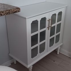 Sideboard Buffet Cabinet White With Ribbed Glass Doors