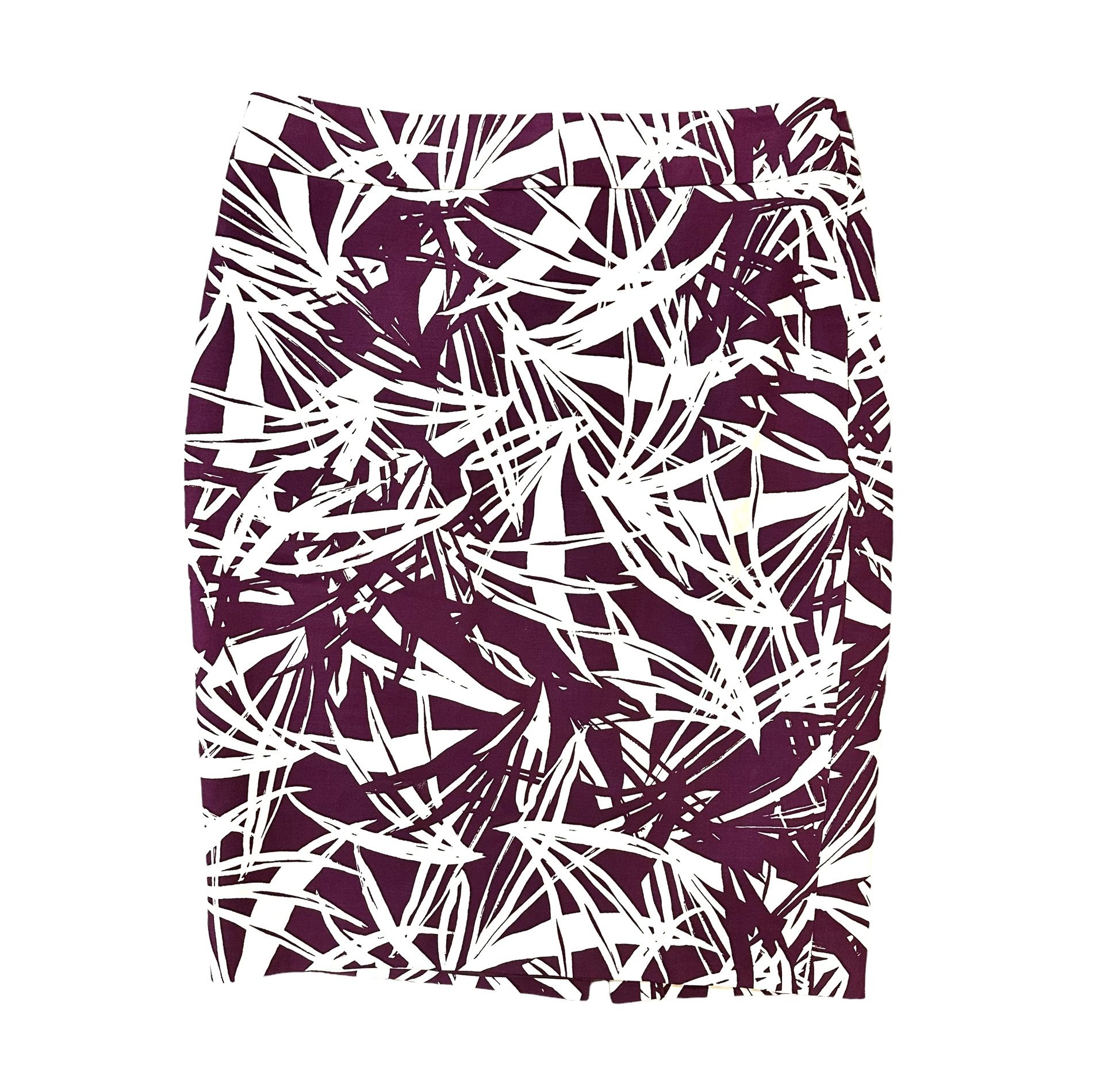 NWOT ANN TAYLOR LOFT Womens Plum Purple White Palm Leaves Pencil Skirt Size 2