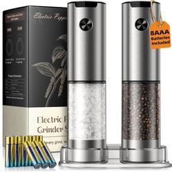 Electric Salt and Pepper Grinder Set, Battery Automatic Salt and Pepper Shaker with Adjustable Coarseness, Large-Capacity Pepper Mill Kitchen Applianc