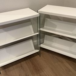 Set of 2 Soho 27.75” H White Wood/Glass 3 Shelf Accent Bookcases