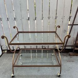Vintage Brass & Glass Bar Cart – Hollywood Regency Style