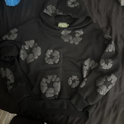 Large black denim tear hoodie