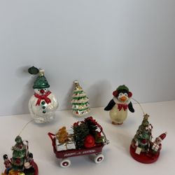 Vintage Christmas Ornaments Lot of 6 – Glass, Wood, Metal & Plastic 