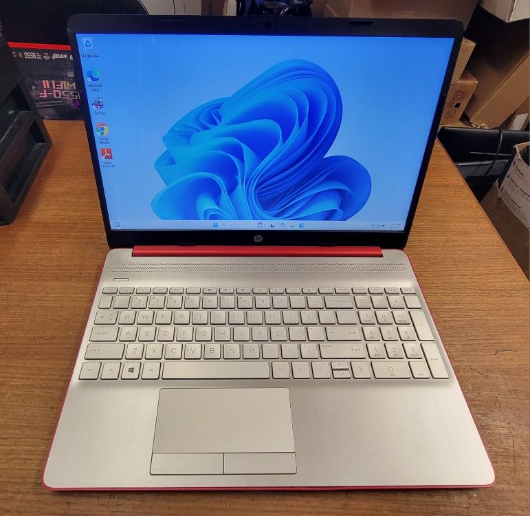 Fixed Price: HP RED Notebook Laptop 15 15.6" Intel Quad/ 8GB/ 128GB SSD Win 11 #7209-1
