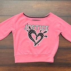 Little Girls Clothes Justice Pink Heart Glittered Sweatshirt Size 8 Fits 7/8