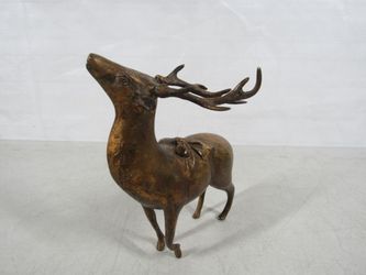 Reindeer 8 Point Buck Vintage MCM Solid Brass Home Decor Statue 7" Tall

