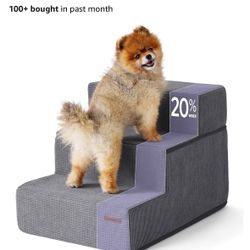 Lesure Dog Stairs for Small Dogs and Cats 16.5" H x 18" W Extra Wide 3-Step Foldable Foam Pet Steps