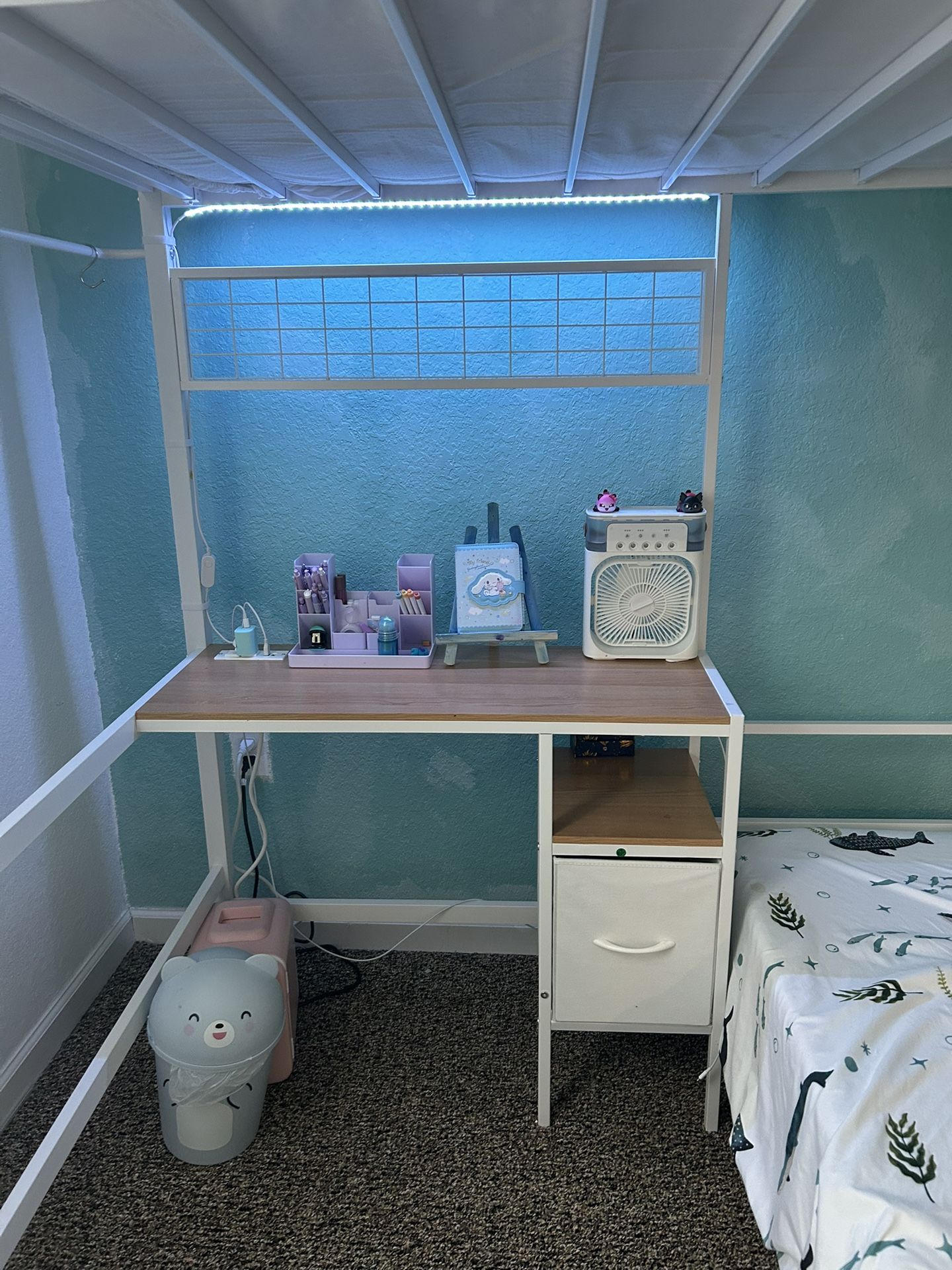 Twin Bunk Bed With LED light & Build In Desk