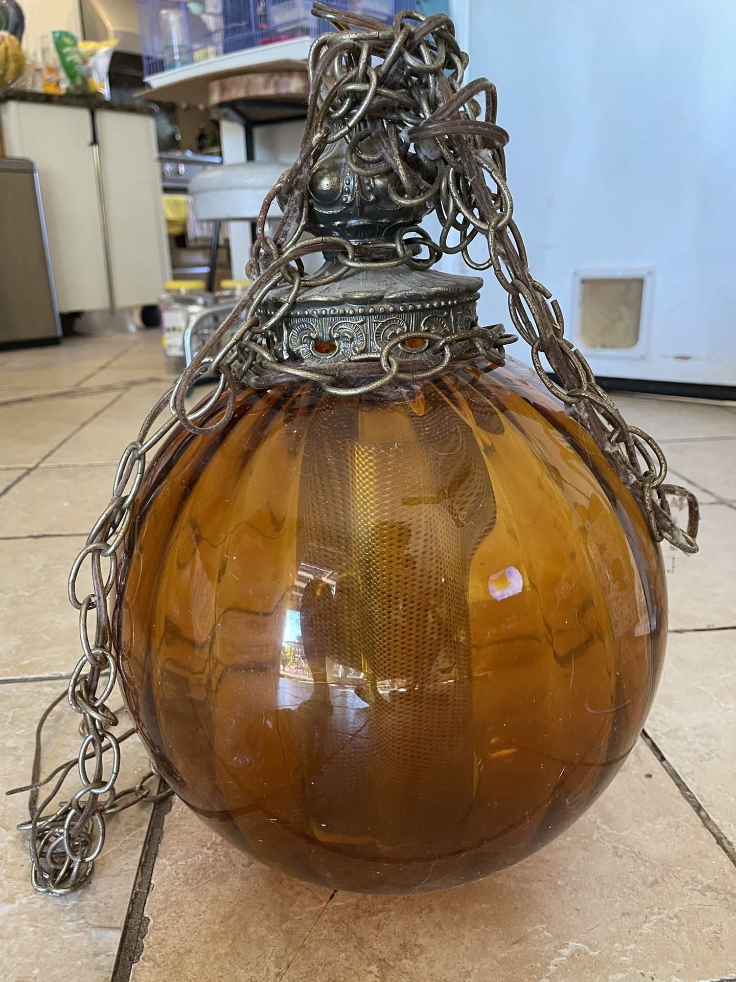 Broken Vintage Amber Globe Lamp