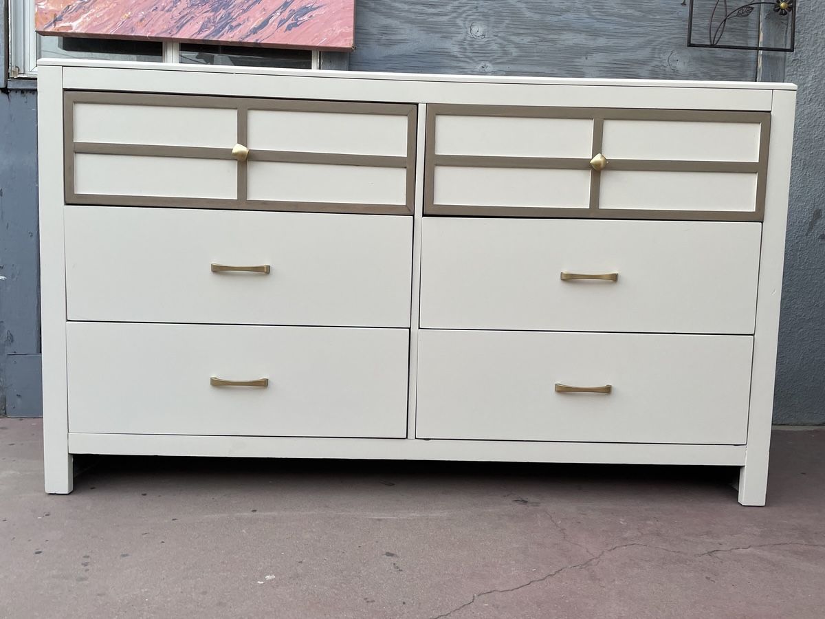 Long White Dresser In Very Good Condition All Drawers Open Fine
