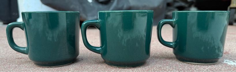 Set of 3 Green Ceramic Coffee Mugs
