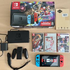 Nintendo Switch Bundle Mario Kart 8 Deluxe - Neon Red/Blue + Games + Accessories