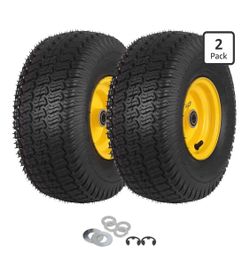 15x6.00-6 Tubeless Tire and Wheel,  2Pack, Yellow Rims