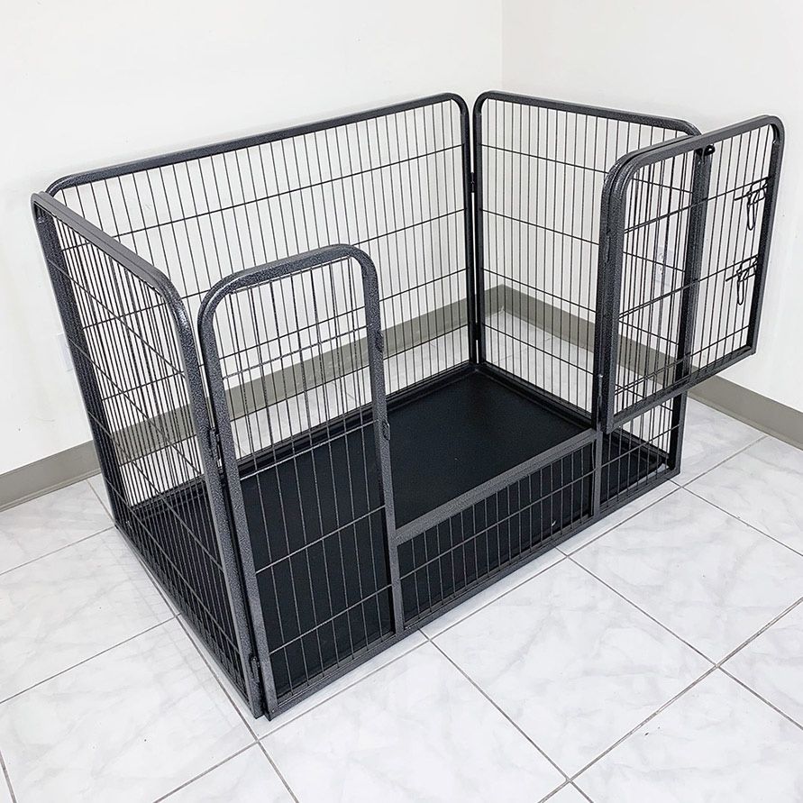 (New) $105 Pet Playpen Heavy-Duty Dog Kennel with Plastic Tray, 49x32x35” Tall