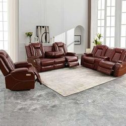 💥FREE DELIVERY💥Brand New POWER, LED, USB  3PC Reclining Sofa Loveseat Chair Set