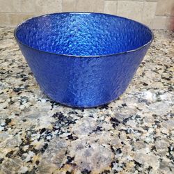 Blue Textured Glass Bowl - See Pictures For Measurements 