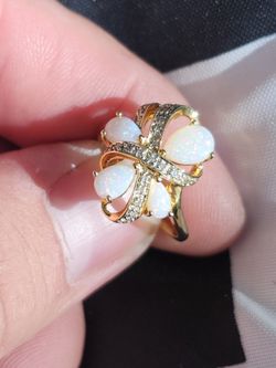 10k Gold Natural Australian Opal And Diamond Ring