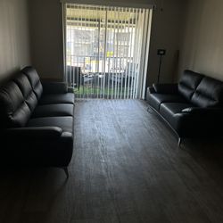 Black Leather Sofa Set - Couch & Loveseat 