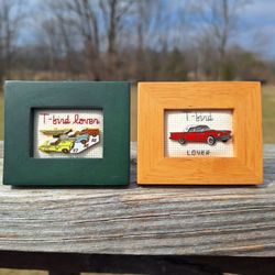 Vintage Ford Thunderbird Framed Enamel Pins 'T-Bird Lover' Mini 3" Embriodered Trinket