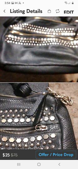 Black Pleather Crossbody Bag With Silvery Studs