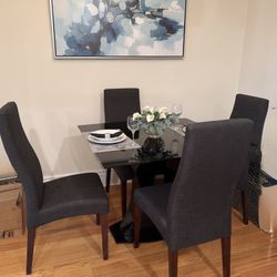 Modern Black Glass Expandable Dining Set – Like New (Seats 6-8)