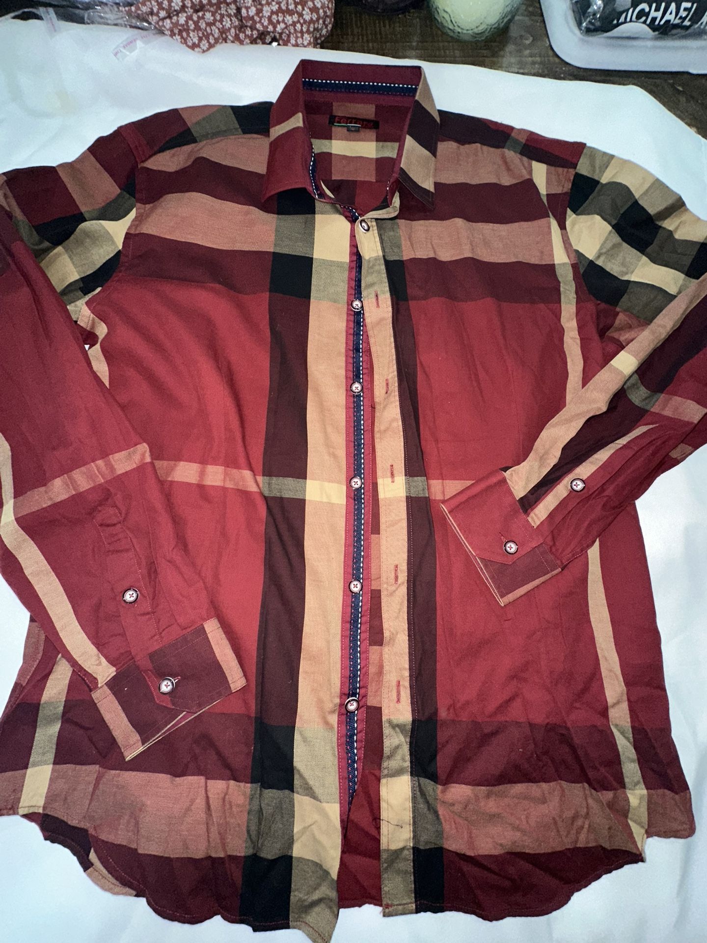 Men’s Burgundy Plaid Shirt Size XL