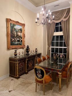 Italian Style Luxury Dining Set – Table, 8 Chairs + Buffet – Excellent - $5,999 (Parkland)