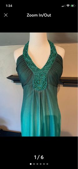 Green sparkly dress with beaded neck line