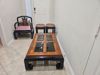 Asian Style Coffee Table with Side Tables and Chair