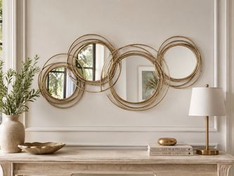 Sagebrook Home Looped Gold 4-Circle Wall Mirror – New/Unused – 39” x 19”
