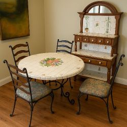 Iron Farm Table And Chairs, Matching Hutch Set