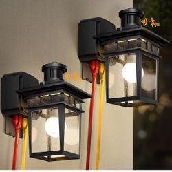 Open Box 2 Pack Porch Lights with GFCI Outlet, Black Dusk to Dawn Motion Sensor Outdoor Lights, 3-Mode Wall Exterior Lighting Fixture, Waterproof Outs