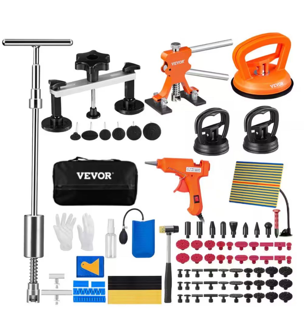 107-Pieces Dent Removal Kit, Paintless Dent Repair Kit with Golden Lifter, Bridge Puller, Slide Hammer T-bar Dent Puller