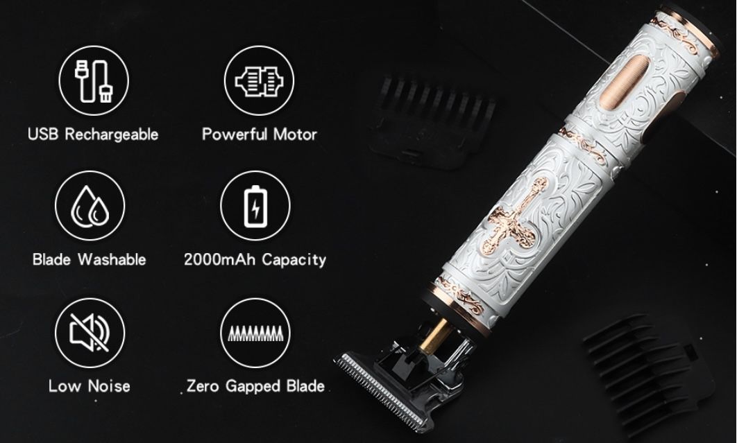 Professional Quality store Precision Hair Clippers White Engraved w/ Gold Cross