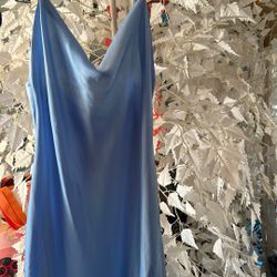 Blue Satin Cowl Neck Dress 