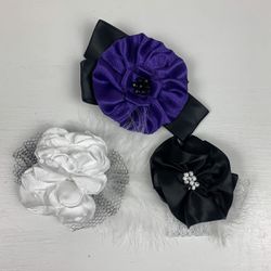 White Purple Black Feathered Clips